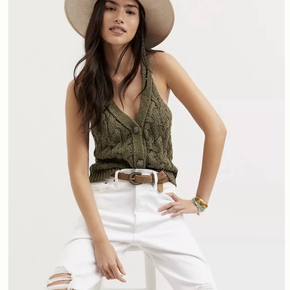 Pilcro olive green knitted vest top.